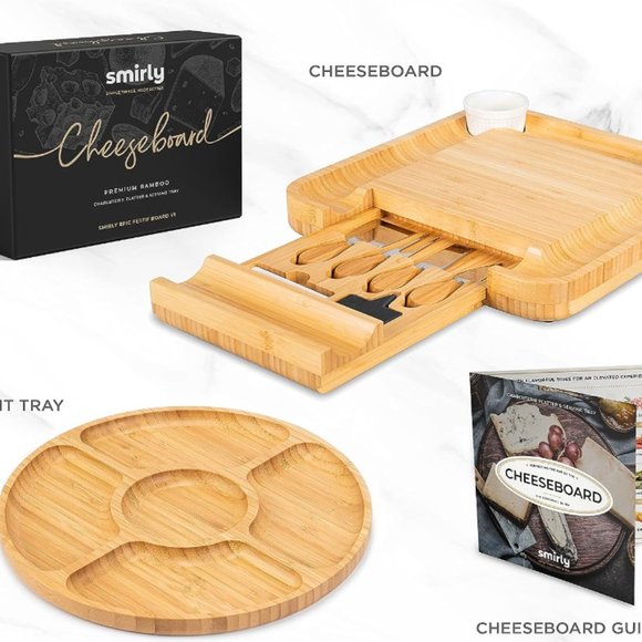 SMIRLY Charcuterie Boards Gift Set Large Bamboo Cheese Board Set & Utensils New - Picture 6 of 8